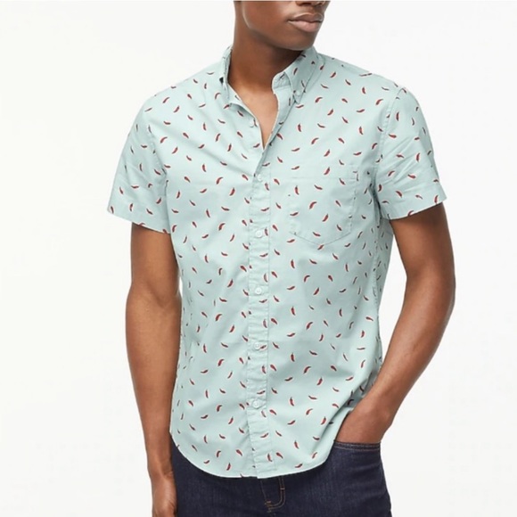 J Crew Factory Men Short-sleeve slim hot pepper print shirt Button Down XL - Picture 1 of 7